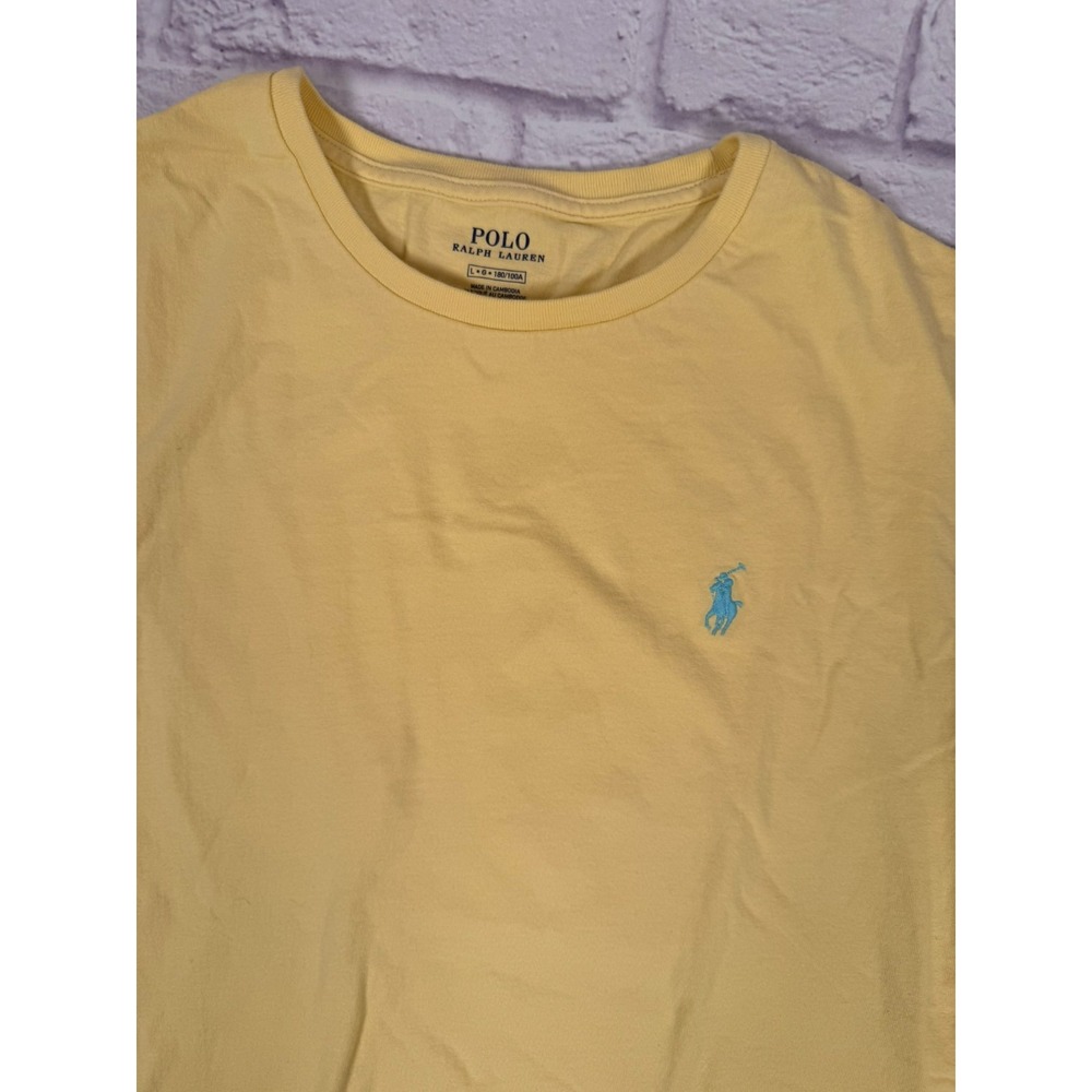 Polo Ralph Lauren T-Shirt Mens Large Yellow Crew Neck Short‎ Sleeve Logo Tagless